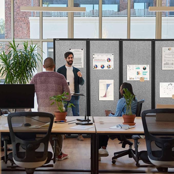 Strongbird Room Partition,Folding Privacy Divider,Office Partition Dividers,Office Dividers Wall, 10'6"W x 6'7"H,Light Grey