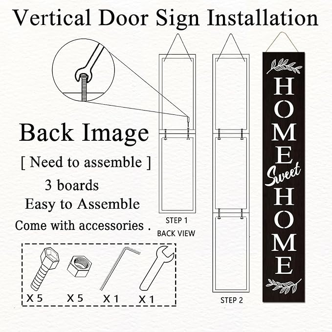 Farmhouse Wooden Welcome Sign Stand for Front Door, 47" Rustic Large Home Sweet Home Welcome Sign for front porch, Vertical Tall Xmas Gift Porch Leaner Decor for Outdoor Garden Patio