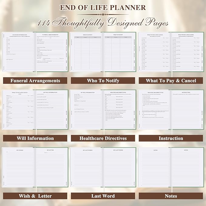 Lanpn End of Life Planner Death Organizer with Tabs, Final Wishes & Financial Estate Planning Journal, When I Die Journal for Senior, Before Death Life and Care Plan Book (Leather Hardcover)