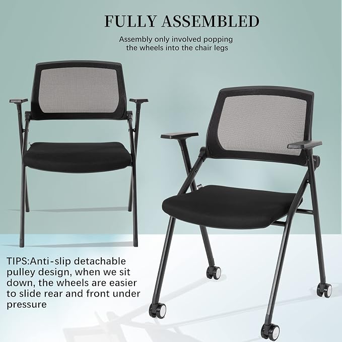 VACYOVKE 12 Pack Executive Office Chairs with Caster Adjustable Armrest Ergonomic Mid-Back Breathable Mesh Foldable Conference Reception Chair Set for Home School Waiting Room