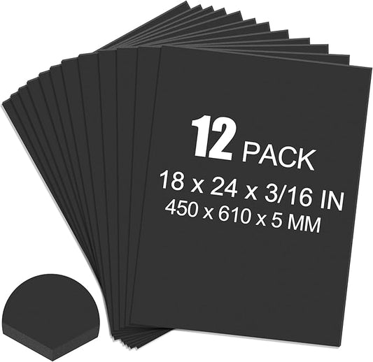 ToLanbbt 12 Pack Black Foam Board, 18 x 24 x 3/16" Thick Foam Core Acid Free Poster Foamboard for Art Craft Projects, Painting, Displaying, Signage, Wedding, School