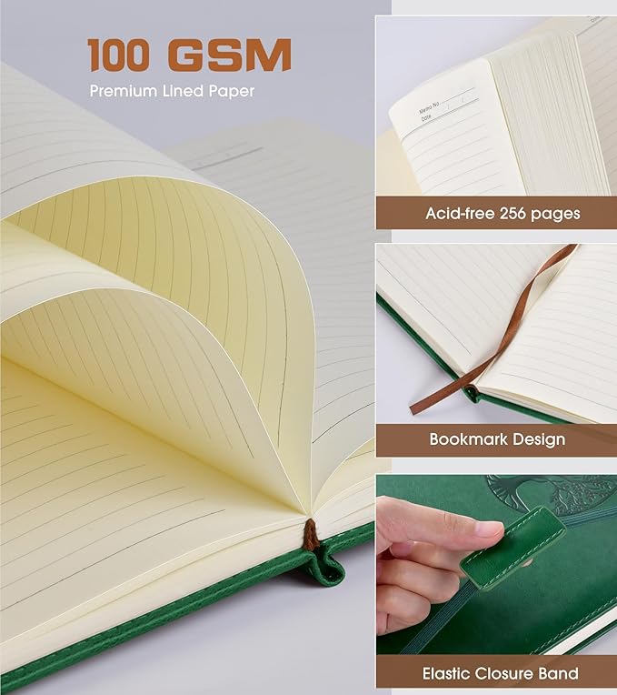 Biuwory Lined Journal Notebook for Women Men,256 Pages B5 Large Hardcover Leather Journals for Writing,Travel,Business,Work & School,College Ruled Notebooks for Note Taking,Diary Notepad 7.8"×10.2"