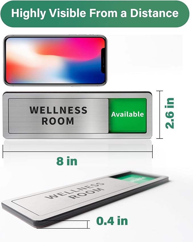 Wellness Room Office Door Signs, Do Not Disturb- In Use/Available Slider Sign for Home Office Wellness Conference Vacant Occupied Privacy Sliding Door Sign，Brushed Silver