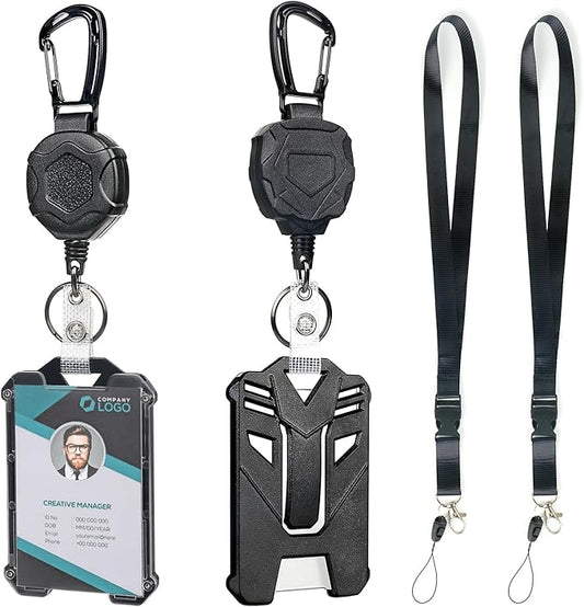 AIDSOTOU Heavy Duty Retractable Keychain Carabiner Badge Reel ID Badge Holder Retractable Clip with Breakaway Lanyard ID Cards Holder Cool Tactical ID Holder