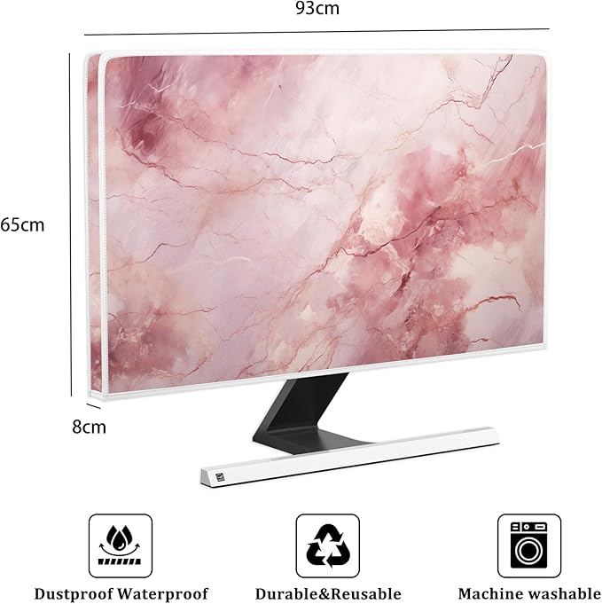 Baocicco Fashion Pink Marble Waterproof Television Cover 37, 38, 39 Inch Full Body Covers for Television Screen Panel Case Computer Sleeve Compatible with PC, Desktop and TV LED LCD OLED