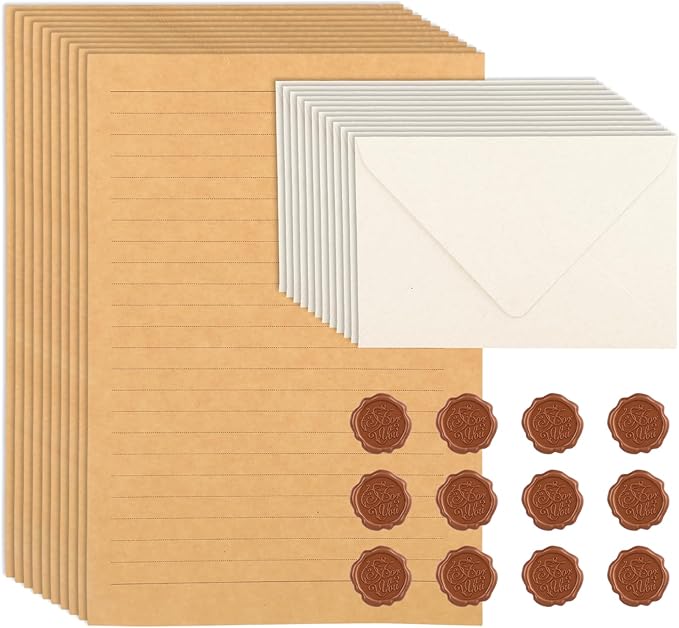 54 Pack Stationery Letter and Envelopes,Stationary Set Includ 30 Letter Paper 12 Envelopes and 12 Wax Seal Stickers for Love Letters,Party Invitations,Greeting Cards(White)