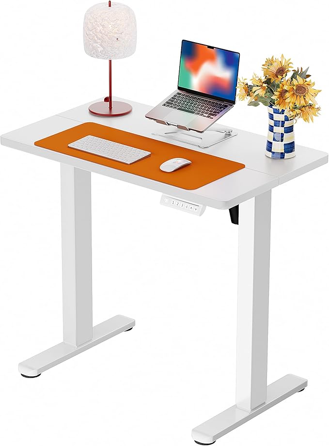 ErGear Height Adjustable Electric Standing Desk, 31.5 x 18.9 Inches Sit Stand up Desk, Memory Computer Home Office Desk with Two-Piece Desktop (White)