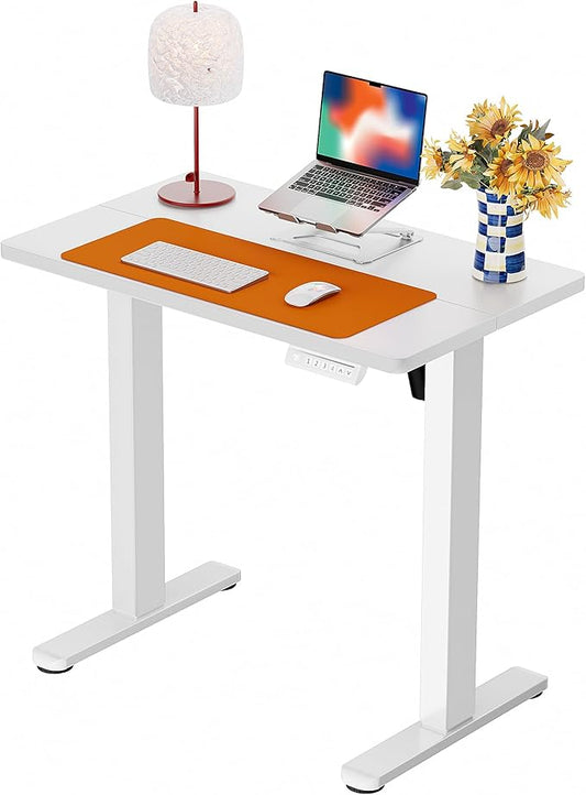 ErGear Height Adjustable Electric Standing Desk, 31.5 x 18.9 Inches Sit Stand up Desk, Memory Computer Home Office Desk with Two-Piece Desktop (White)