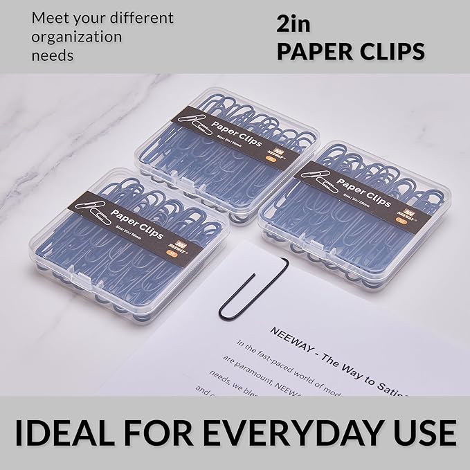 NEEWAY Colorful Large Paper Clips, 2 Inch Jumbo Paper Clips, 150 Count, 3 Pack of 50 (Black)