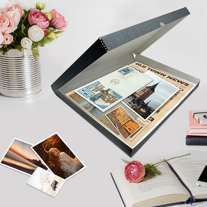 Lineco Folio Storage Box, Clamshell Design with Metal Edge. 23.5x30.5x1.75 in, Archival Boxboard, Preserve Photos, Prints, Cards, Magazines, Documents, Art, Ephemera, Family Records, Gray, Pack of 2