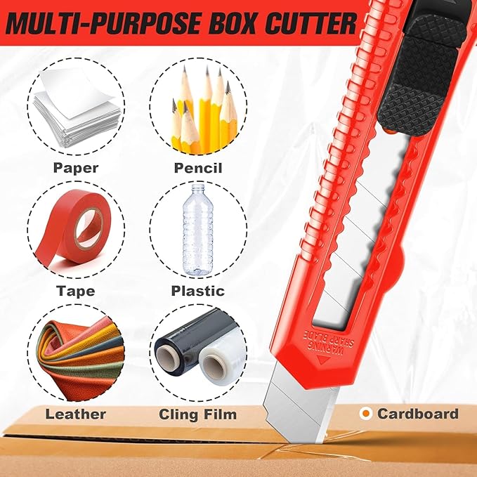 JOYUMY 20 Pack Utility Knife, Box Cutter Retractable, Box Knife for Cartons, Cardboard, and Boxes, Box Opener with 10 Pieces 18mm Snap-off Blade, Razor Knife for Office and Home Use, Box Cutters