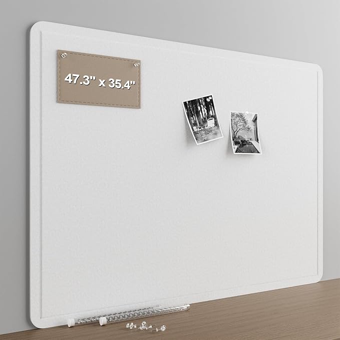 Large Felt Bulletin Board for Wall, 48"x36" Frameless Picture Board, Soft Felt Cork Board for Office, Home Planning & Office Wall Decor, Easy Install Pin Board
