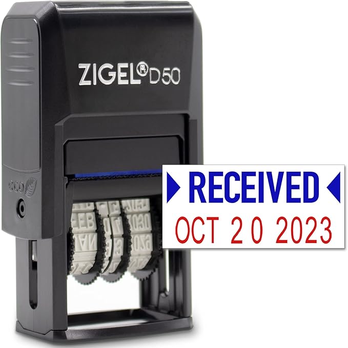 ZIGEL D50 Date Stamp with Received - Self Inking Date Stamp - Blue/Red