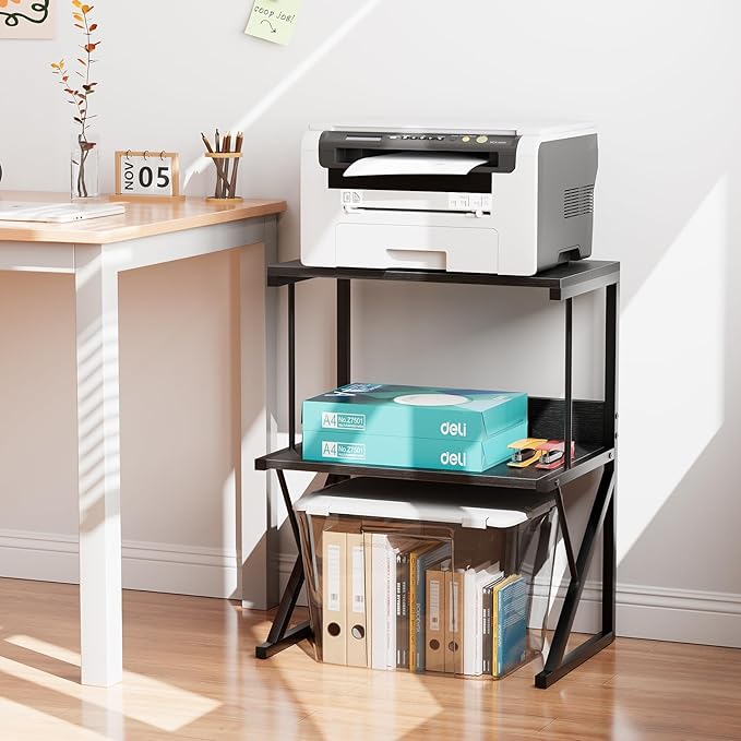 aboxoo Printer Stand for Desk, Desktop Printer Shelf Large 3-Tier Multi-Purpose Office Organization Shelves for Home Office, Black