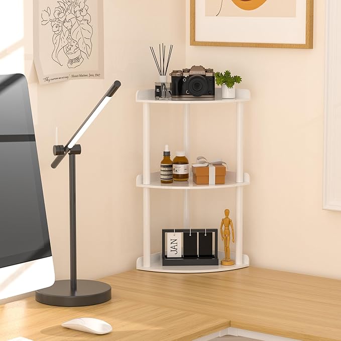 Sezanrpt 3 Tier Countertop Corner Organizer Shelf 7x7x15.7 Inch, White Countertop Acrylic Bathroom Corner Shelf, Vanity Storage Organizer for Cosmetics, Toiletries