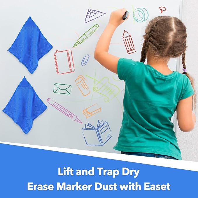 Kifmurase 24Pcs Magnetic Microfiber Cleaning Cloth, Microfiber Dry Erase Erasers, Reusable Cloth Whiteboard Eraser, Multipurpose Cleaning Cloths for Blackboards, Chalkboards, Glassboards, Home
