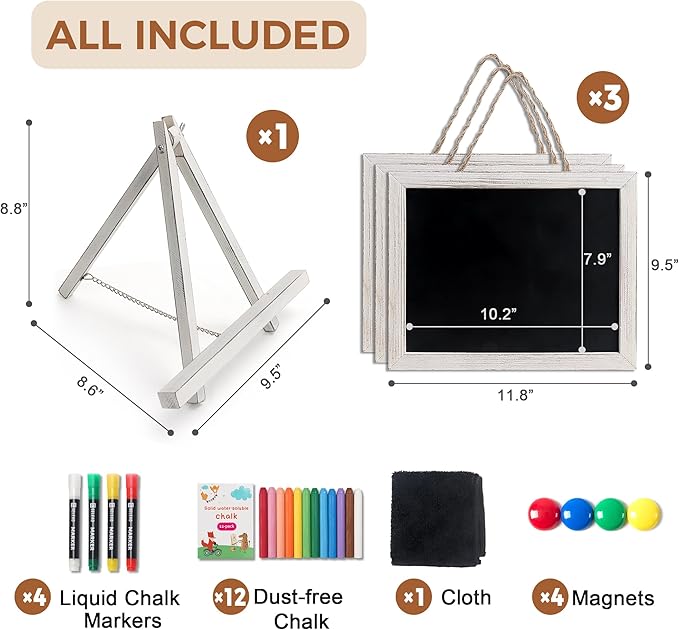 SELEAD 100% Real Wood Frame Chalkboard with Stand, String - 3 Pack Small 10x12 Inch Tabletop/Wall Hanging Magnetic Chalk Board Words Sign, Menu Display Board for Business, Farmhouse