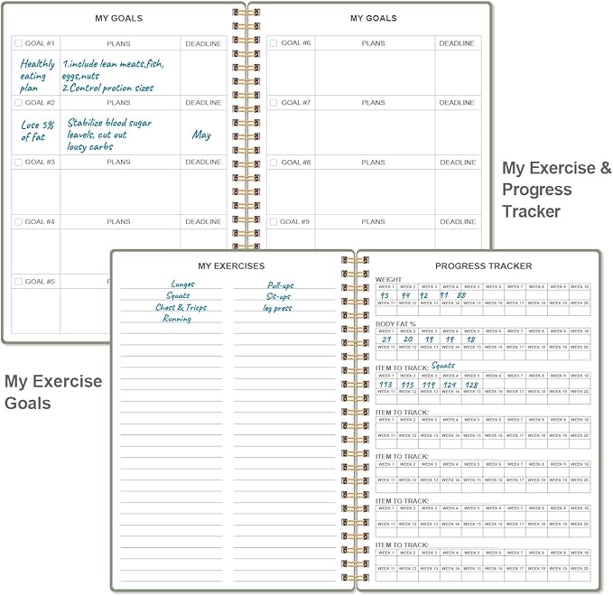 Fitness Journal for Women & Men,A5 Workout Journal/Planner Daily Exercise Log Book to Weight Loss, Gym, Muscle Gain, Bodybuilding Progress, 5.8"x8.3", Green