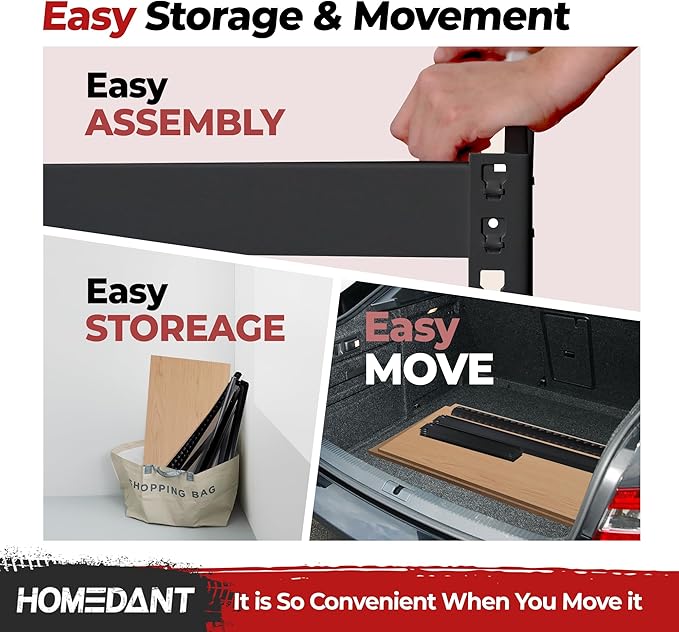 HOMEDANT 5 Tier Storage Shelves Adjustable Laminated Boltless Garage Metal Shelving Unit Heavy Duty Utility Rack Shelf Warehouse Pantry Closet Kitchen (2, (L) 48.1" W, Black)