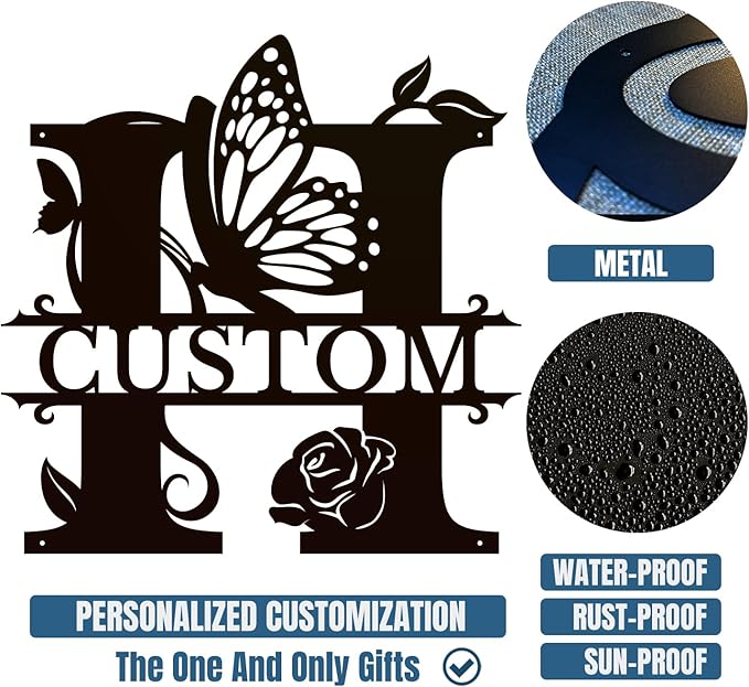 Personalized Custom Letter Name metal Signs,Custom Black Letter Monogram Wall Art Decor,Metal Signs Plaques Outdoor wall Decorative Signage (H)