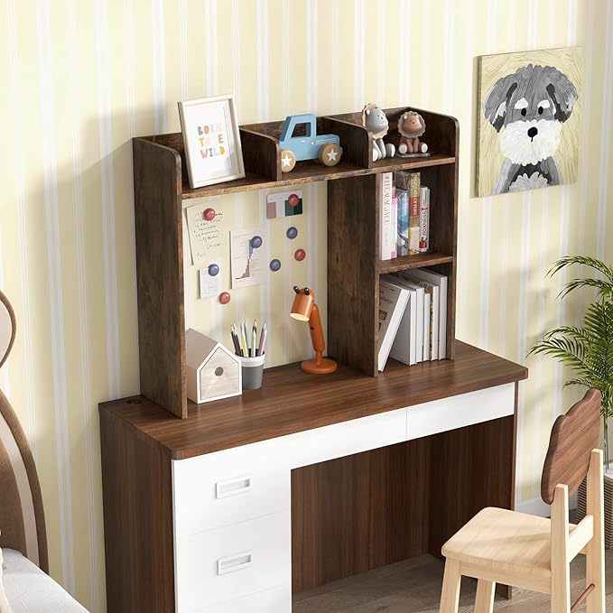 Tangkula Desktop Bookshelf, Countertop Storage Hutch with 5 Shelves for Computer Desk, 3-Tier Display Rack, Multipurpose Wood Desktop Hutch Storage Organizer for Dorm Office, Brown