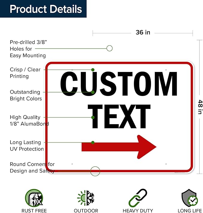 Custom Arrow,Custom Directional Sign, Right Arrow, 36x48 Inches, Rust Free DiBound, Fade Resistant, Made in USA by My Sign Center