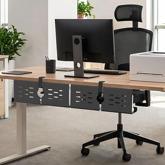 KEEGH 16" Under Desk Cable Management Tray, Desk Cord Organizer Upgrade Capacity, Drill Free Clamp/Screw Mount, Sturdy Metal Tray for Connect Cables, Home, Office, 1 Pack, Black