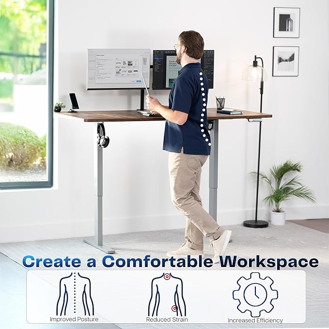 VIVO Electric 71 x 36 in Rustic Standing Desk, Memory Height Adjustment, 1B Series, Holds 220 lbs, Vintage Brown Top Gray Frame, DESK-KIT-1G7N-36