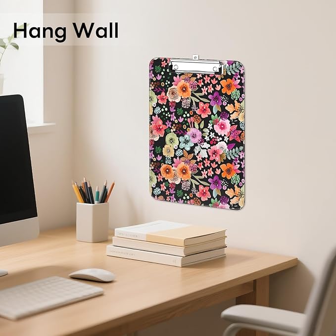 Luminzo Plastic Cute Clipboard Low-Profile Metal Clip, A4 Letter Size 9 x 12.5 in, 8.5 x 11 Paper Clip Board for Teachers, Nurses, Classroom,Watercolor Flower