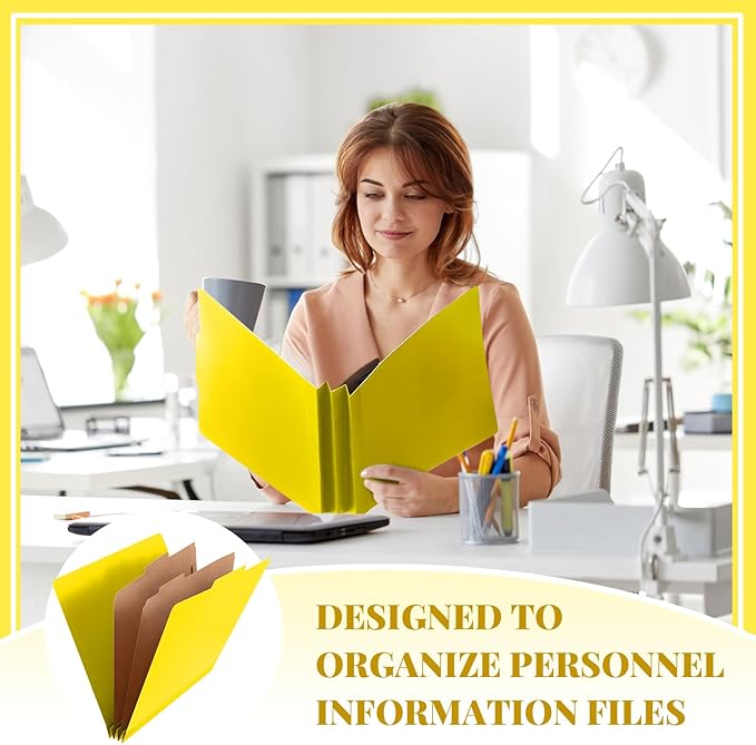 Skyygemm 48 Pcs Classification Folders Letter Size, 2 Divider Pressboard File Folders with 3. 5 Inch Expansion, 2 Prongs Fastener, Heavy Duty Office File Organizers for Teachers, Medical (Yellow)
