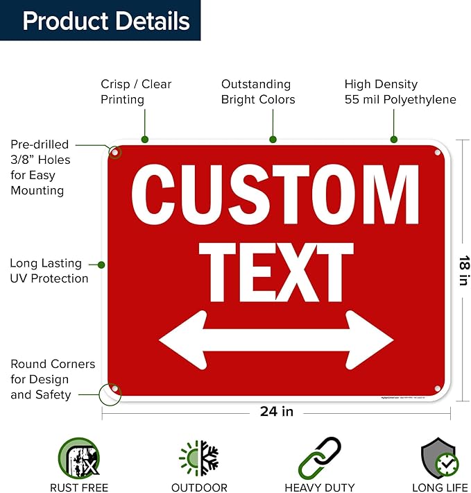 Custom Arrow,Custom Directional Sign, Two way Arrow,18x24 Inches, 55 mil thick HDPE (high density polyethylene) Made in USA by My Sign Center