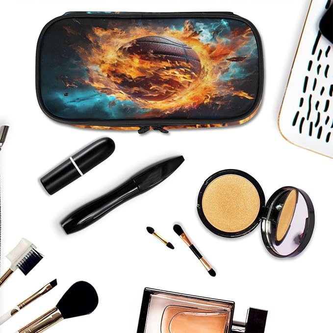 Pardick Pencil Case，Basketball Fire Big Capacity Pencil Pouch Coin Pouch Stationery Organizer For Teen School