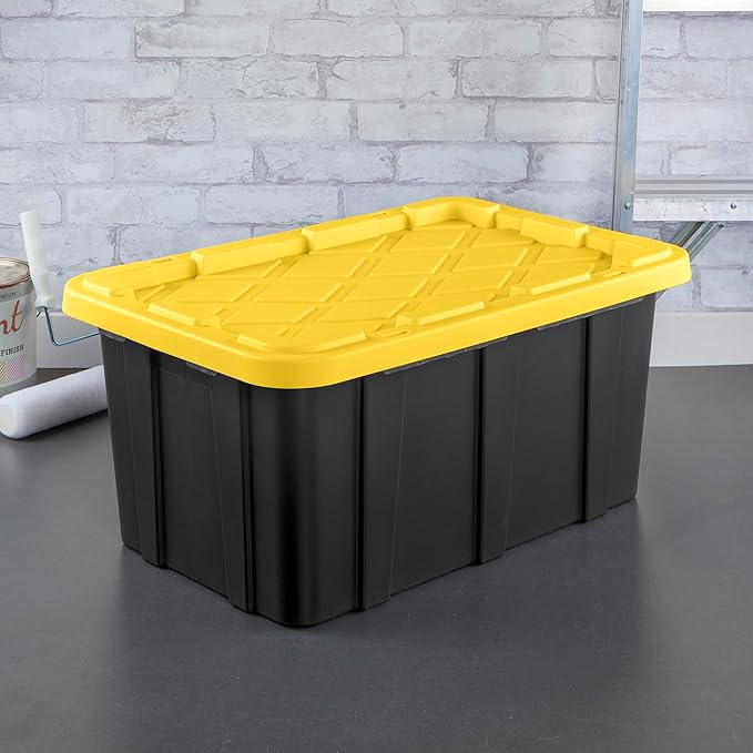 Sterilite 12-Pack Industrial Tote, Plastic Storage Container Bins with Lids, 17 Gallon - Heavy-Duty Organizing Containers for Closet, Bathroom, and Office