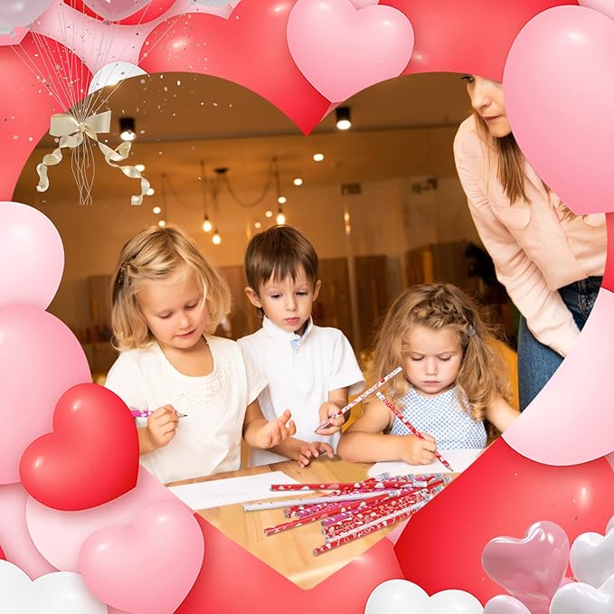 emzrivo 24 PCS Valentines Pencils Bulk Holiday Pencil with Top Erasers Wood Pencils for Classroom, 4 Style(24)