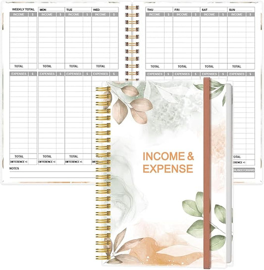 Heveboik Income & Expense Log Book - A5 Income and Expense Tracker for Small Business, Accounting Bookkeeping Tracking for Woman and Man, 5.8" x 8.3", Rose Leaf
