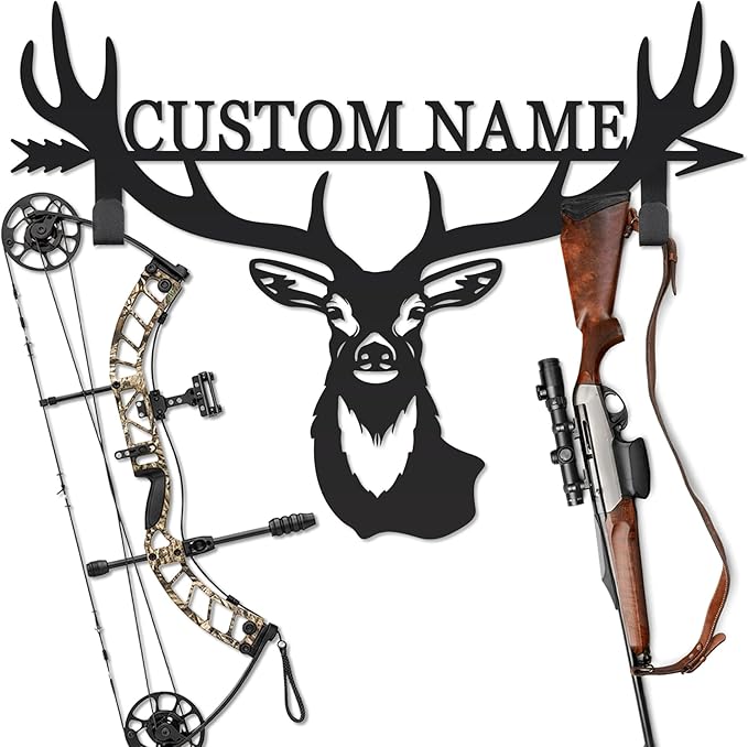Personalized Deer Hunter Metal Wall Mount & Bow Rack, Custom Deer Hunting Gifts,Outdoor Hunting Decor, Cabin Wall Art, Hunting Room Decor, Lodge Wall Decor, Deer Hunting Accessories