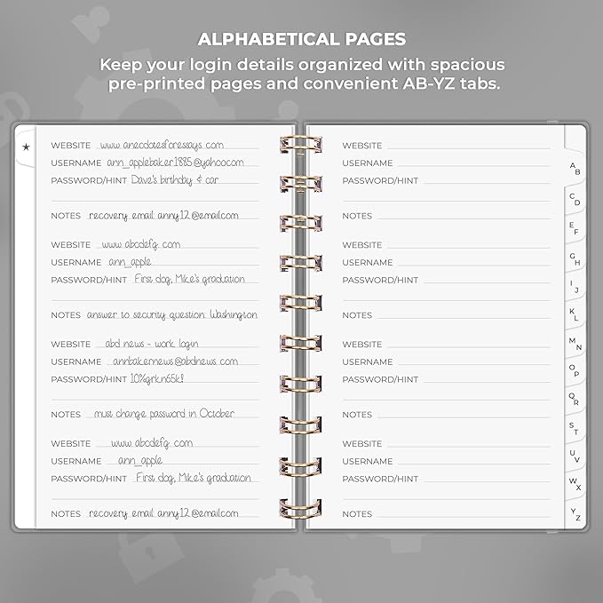 Clever Fox Password Book Spiral – Mini Internet Address & Password Organizer with Laminated Alphabetical Tabs – Small Password Keeper Journal – Hardcover, Pocket Size, 4.7x5.7” (Gray)