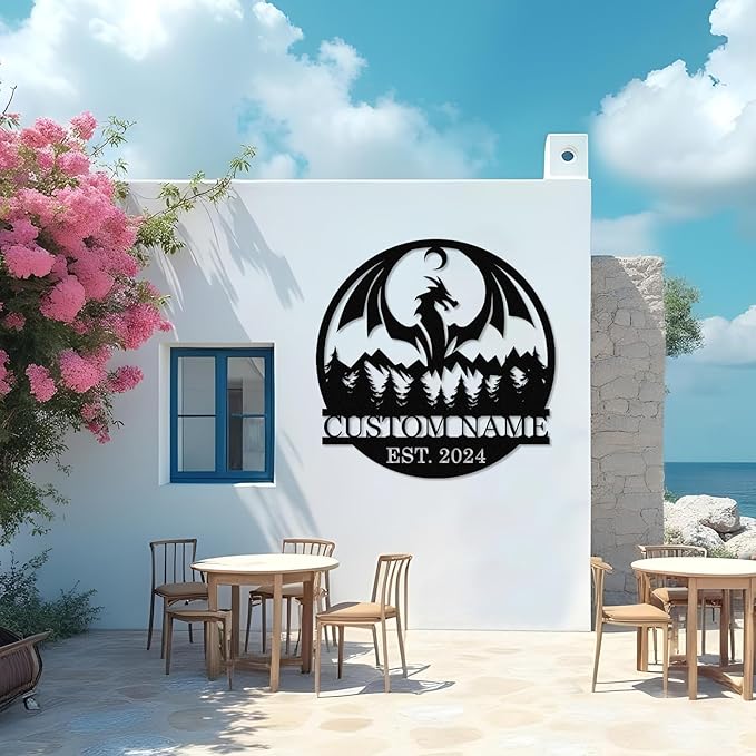 Dyoart Personalized Dragons Metal Signs - Custom Metal Dragon Wall Decor, Metal Name Sign, Black Western Dragons Metal Wall Art, Evil Dragons Signs Gift, Outdoor Metal Wall Art, Letter Wall Decor