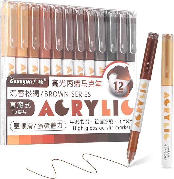 kander Acrylic Gel Pens, 12 Colors Highlighter Acrylic Gel Ink Pens with Bullet Tip,Strong Coverage, Large Ink Capacity, Multi-Purpose Paint Pens for Rock Painting, Crafts, DIY, Art Supplies