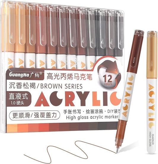 kander Acrylic Gel Pens, 12 Colors Highlighter Acrylic Gel Ink Pens with Bullet Tip,Strong Coverage, Large Ink Capacity, Multi-Purpose Paint Pens for Rock Painting, Crafts, DIY, Art Supplies