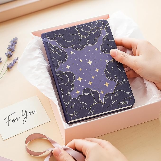 Crein Lynh Dot Grid Journal with 160GSM Thick Paper, 192 Pages, A5 Dotted Notebook for Work, School, Travel | 180° Lay Flat, Foil Stamped Cover, Elastic Band, 2 Bookmarks & Inner Pocket (Dark Purple)