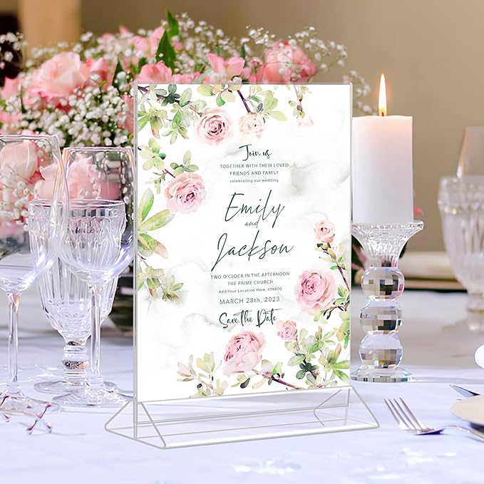 NICELINK 9 Pack Acrylic Sign Holder 8.5x11 Inch, Double Sided Clear Flyer Display Stand, Plastic Menu Stand, Table Top Sign Picture Paper Frames for Wedding table Number Office Store Restaurant