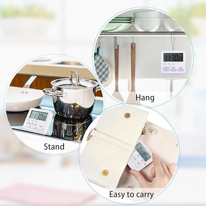 Weewooday 12 Pcs Digital Kitchen Magnetic Timer Bulk Classroom Count up Countdown Timer Large Digits Egg Loud Alarm Cute Desk Stopwatch for Teacher Kids Cooking Office(Pastel Colors,Classic Style)