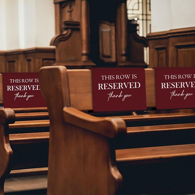 ChissNook Reserved Seating Chair Signs, This Row Is Reserved Pew Cloths Seating Placeholder for Church Pews, Burgundy Wedding Decorations for Reception Parties Celebrations Event (Burgundy, 4 PCS)