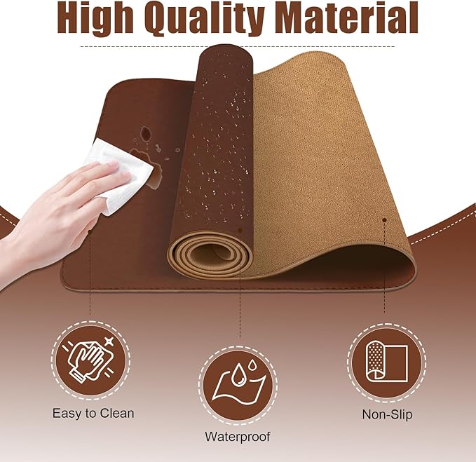 Large Desk Pad Mat, 47.2'' x 23.6'' Computer Mat for Desk, Leather Desk Pad Protector, Suede Sewing Desk Blotter, Non-Slip Office Desk Mat, Waterproof Desk Writing Pad for Office and Home Seal Brown