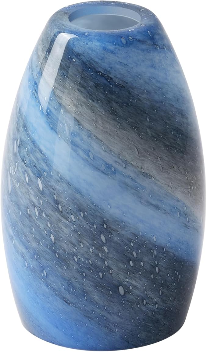 Fixture Replacement Globe Shade,Lampshade for E26 Base 1-5/8 Inch Fitter, Color Art Glass Oval Lampshade Cover for Pendant Kitchen Wall Sconce Chandelier Vanity Light (1, Blue and Black)