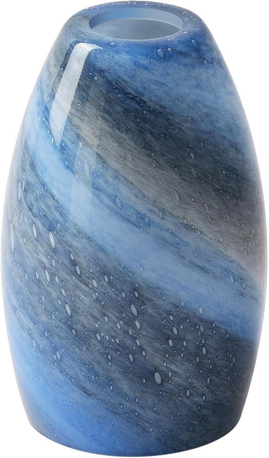 Fixture Replacement Globe Shade,Lampshade for E26 Base 1-5/8 Inch Fitter, Color Art Glass Oval Lampshade Cover for Pendant Kitchen Wall Sconce Chandelier Vanity Light (1, Blue and Black)