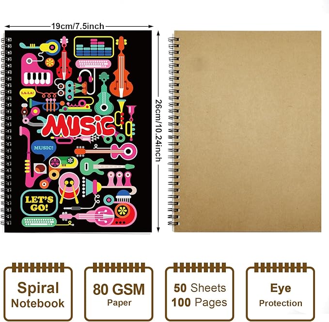 MAXCURY Blank Sheet Music Composition Manuscript Staff Paper Art Music Notebook Black 100 Pages 26x19cm (Factory)