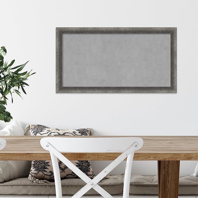 Amanti Art Grey Framed Magnetic Board 14x26 Small Vision Board for use with Magnets, 100% Metal Sheet to Display Items as Office Decor or for Home Organization in mudroom, Kitchen or Kids Room