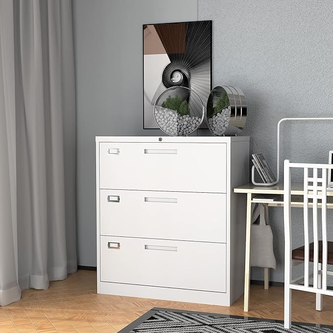 Fesbos Lateral File Cabinet with Lock, 3 Drawer Large Metal Filing Cabinet,Home Office Lockable Storage Cabinet for Hanging Files Letter/Legal/F4/A4 Size-Assembly Required